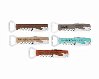 Personalized Leatherette Corkscrew Bottle Opener, Wedding Gift