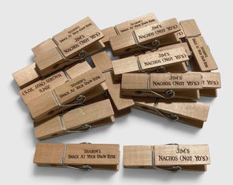 Personalized Wooden Clothes Pins: Custom Engraved Party Favors, Wedding Decor, Baby Shower Cards