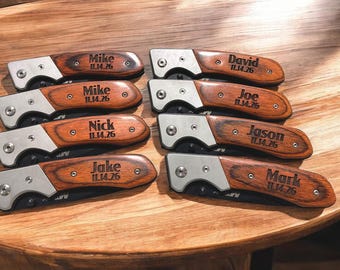 Personalized Pocket Knife Laser Engraved Knife Hunting Knife Pakkawood Best Man Gift,Groomsmen Gift Fathers Day Gift 410