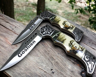Personalized Hunting Knife, Engraved Stainless Steel Blade, Best Man Gift
