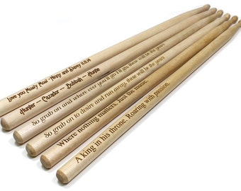 Professional Engraved Drum Sticks, Custom Laser Engraved Drumsticks, Unique Gifts for Drummers, Personalized Music Gifts 5A or 2B WT Sticks