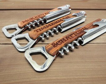 Corkscrew Bottle Opener, Custom Engraved Wine Opener for Groomsmen, Unique Wedding Gifts