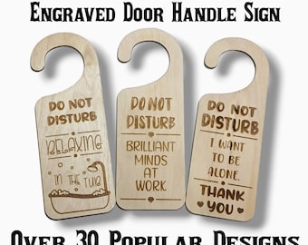 May include: Three wooden door hangers with the text "Do Not Disturb" and different messages. The first hanger says "Relaxing in the Tub", the second says "Brilliant Minds at Work", and the third says "I Want to Be Alone. Thank You".
