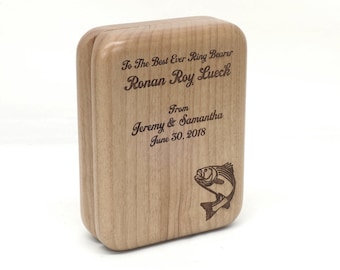 Engraved Wood Lure Box, Personalized Fishing Tackle Box, Custom Gift for Fisherman, Handmade Wooden Storage