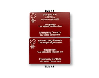 Medical Alert Card Medical ID Card Medical ID Tag Personalized Medical Alert Medical Emergency Wallet Card Medical Alert