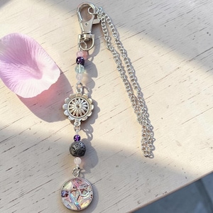 Diffuseur d'arômes Lâcher prise | Abalone, quartz rose, améthyste, fluorite, pierre de lave | Cadeau artisanal Québec