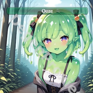 3x Anime Ooze Token Set - Custom MTG doppelseitig 1/1 & 2/2 Green Ooze Waifu Tokens EDH Proxy