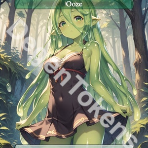 3x Anime Ooze Token Set - Custom MTG Doppelseitig 0/0 Green Ooze mit Trample & X/X Green Ooze Waifu Tokens - EDH Proxy