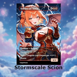 Carte d'anime Stormscale Scion MTG proxy Waifu | Carte MTG Premium personnalisée EDH Commander, avec ou sans aluminium