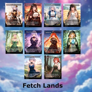 Set de 10 tierras de búsqueda de Anime: Waifu personalizada de MTG Proxy, Arid Mesa, Flooded Strand, EDH Commander