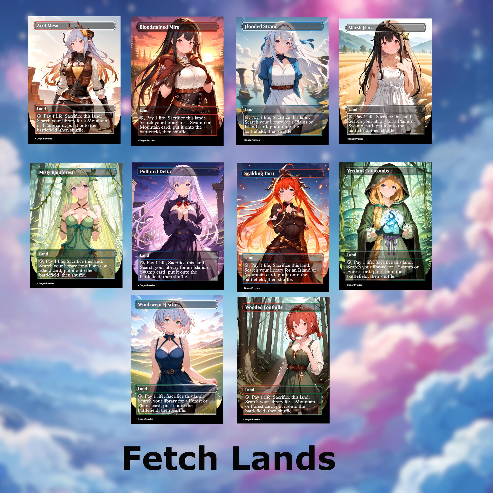 10x Anime Fetch Lands Set - Custom MTG Proxy Waifu Arid Mesa Flooded Strand EDH Commander