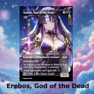 Erebos, carte d'anime Waifu proxy MTG Dieu des morts | Carte MTG Premium personnalisée EDH Commander, avec ou sans aluminium