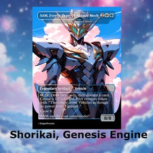 Shorikai, carte d'anime Genesis Engine MTG proxy Waifu + jetons de pilote | Carte MTG Premium personnalisée EDH Commander, avec ou sans aluminium