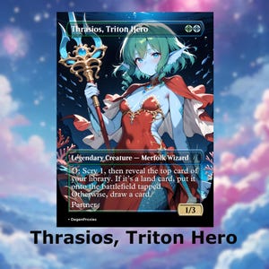 Thrasios, Triton Held MTG Proxy Waifu Anime Karte | Foil oder Non-Foil EDH Kommandant Custom Premium MTG Karte