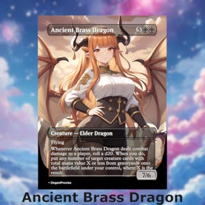 Mandataire MTG dragon en laiton antique | Carte MTG style anime Waifu | Proxy personnalisé EDH Commander | Carte anglaise premium