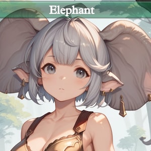 2x Anime Elephant & Human Token Set - Benutzerdefinierte MTG doppelseitiger 3/3 grüner Elefant, 1/1 weißer Mensch Waifu Token - EDH Proxy