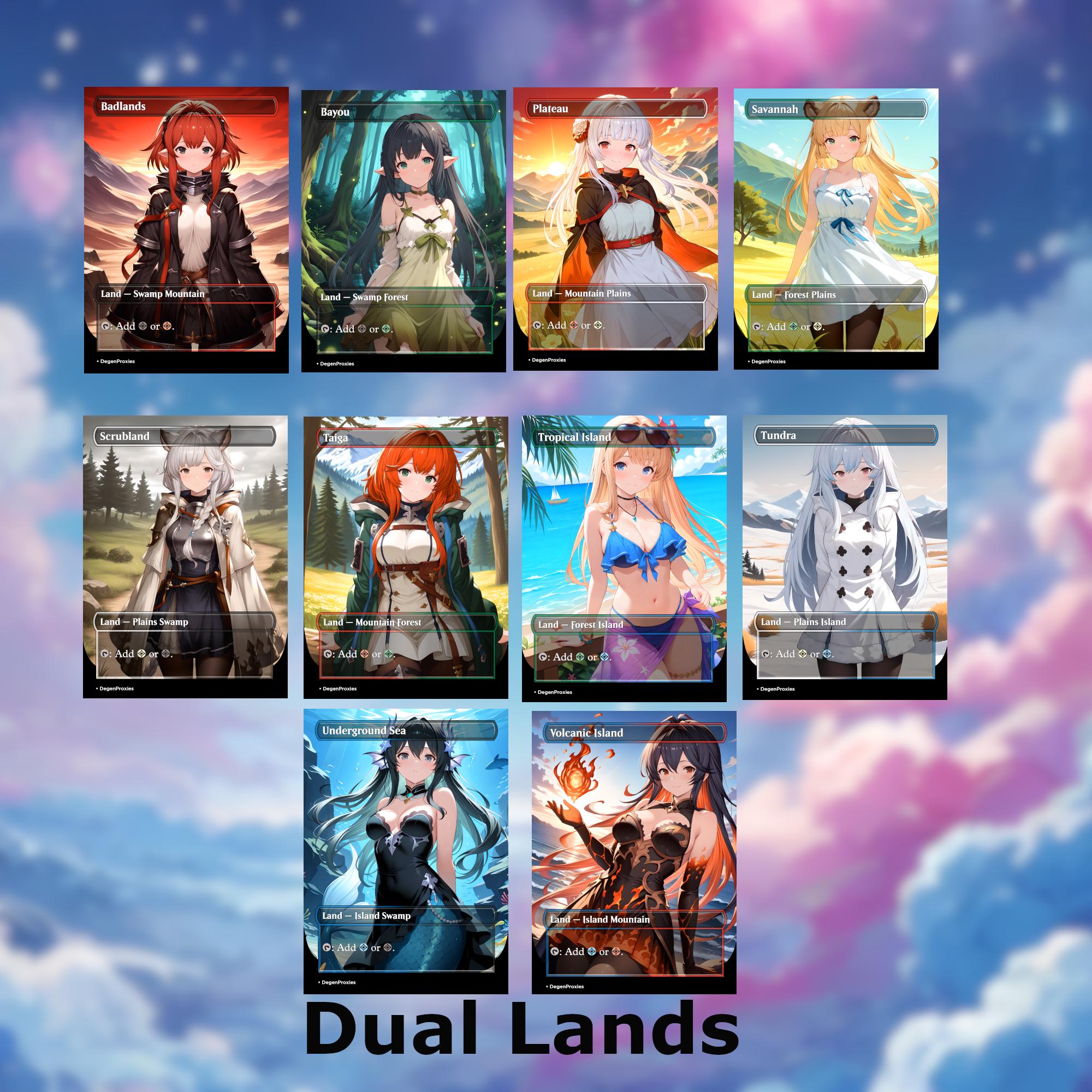Underground sea 、Tropical、Bayou 10x Anime True Dual Lands Set - Custom MTG Proxy Waifu