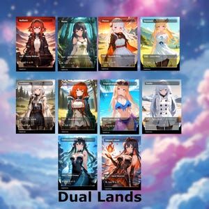 Elige cualquier conjunto de 4 tierras de anime: MTG Proxy Waifu True Duals personalizado, Fetch Lands, EDH Commander