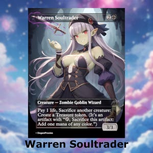Mandataire Warren Soultrader MTG | Carte MTG style anime Waifu | Proxy personnalisé EDH Commander | Carte anglaise premium