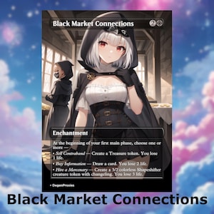 Proxy MTG de Black Market Connections / Tarjeta MTG estilo anime Waifu / Proxy personalizado de EDH Commander / Tarjeta premium en inglés