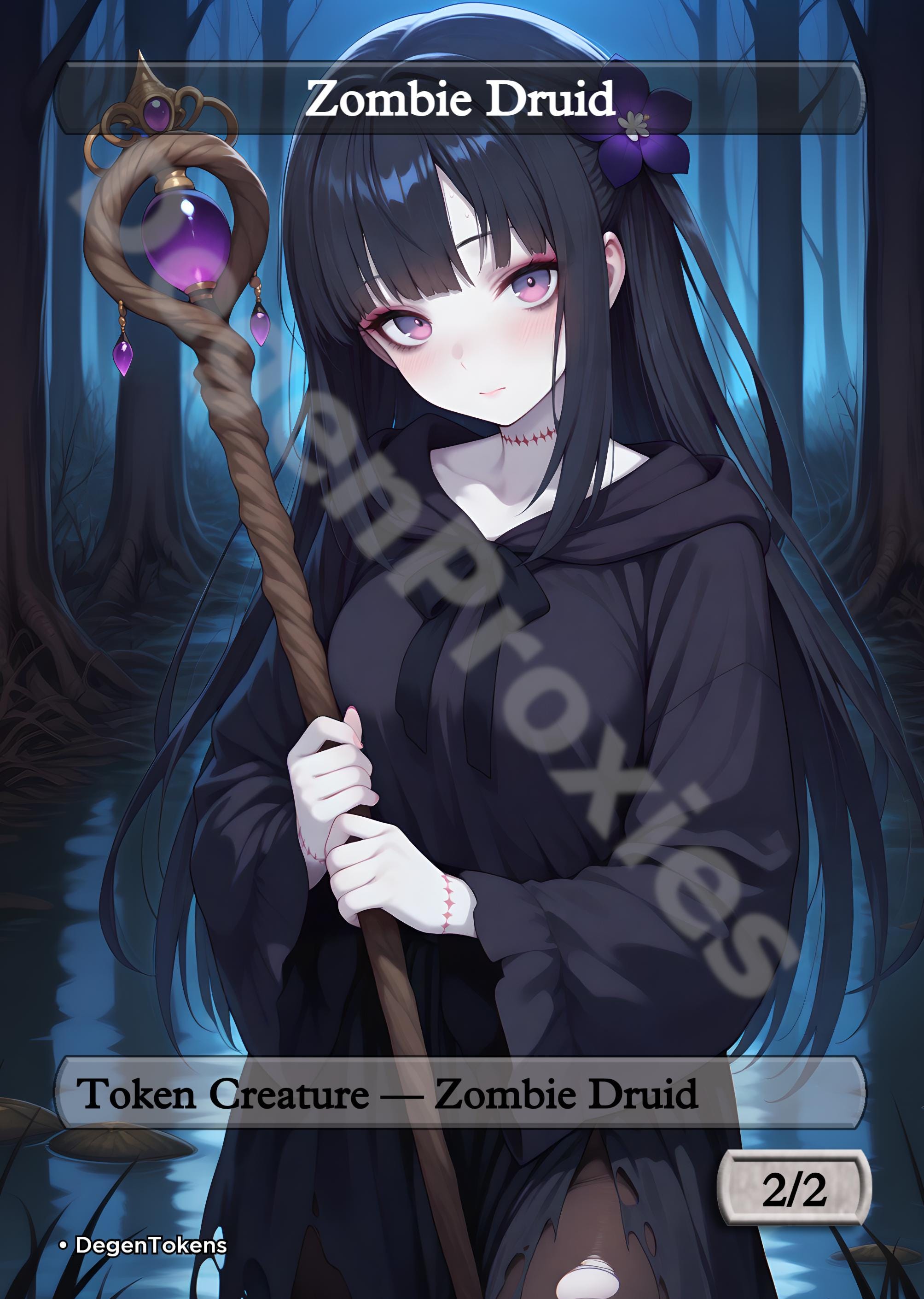 3x Anime Zombie Druid MTG Tokens – Waifu Art, EDH Proxy (set of 3