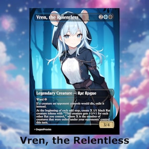 Vren, de meedogenloze MTG-proxy | MTG-kaart in Waifu-animestijl | EDH Commander Custom Proxy | Premium Engelse kaart
