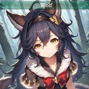 3x Anime Wolf, Voja Token Set - Custom MTG doppelseitig 2/2 grüner Wolf, Voja Waifu Tokens - EDH Proxy