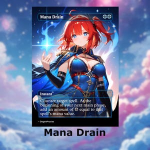 Carte d'anime Waifu proxy MTG drainant du mana | Carte MTG Premium personnalisée EDH Commander, avec ou sans aluminium