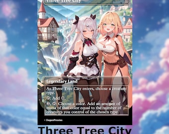 Three Tree City MTG Proxy Waifu Anime Card | Commander Custom MTG Card