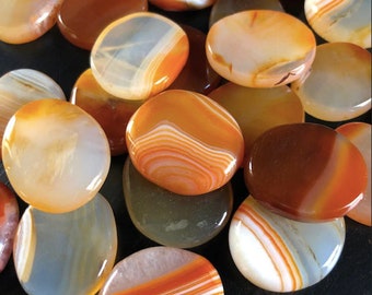 Carnelian Gemstone Medallions, Polished Flat Palm Stones, Metaphsycial Crystals