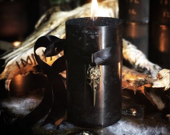 Raven Norse Warrior Pillar Candles with Raven Skull Pendant Charm