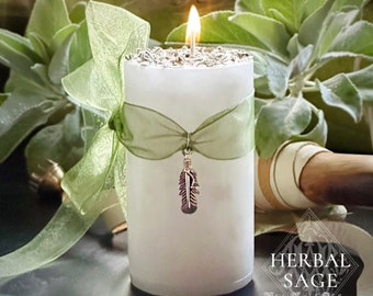 Herbal Sage Candle for Clearing Space, Peace, Happiness, Inviting in Good Energy