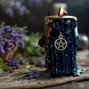 Witches Magick Candle | Black Drip Candle with Dragons Blood, Copal, Amber & Sandalwood | Ritual Spell Candle Pagan Wiccan