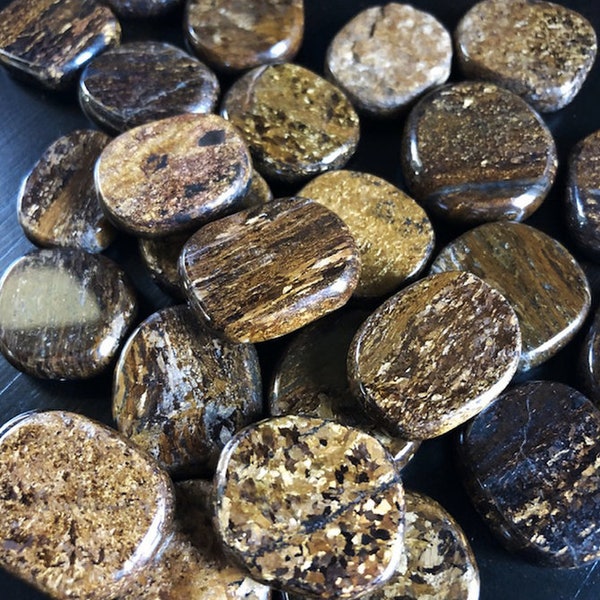 Bronzite Gemstone Medallions, Polished Flat Palm Stones, Metaphsycial Crystals