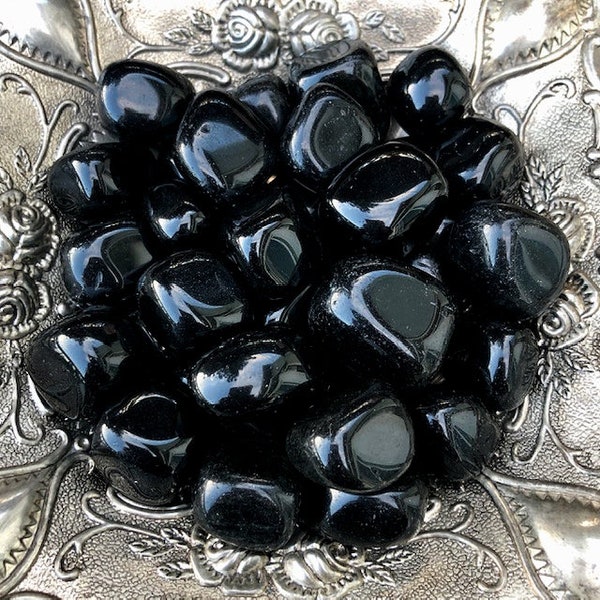 Black Obsidian Tumbled Gemstones Large Set of 2