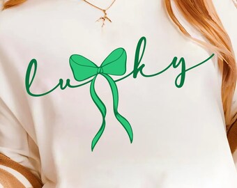Lucky St.Patricks Day Coquette Svg Png, St Patricks day png, Lucky png, St Patrick Bow Png, St Pattys day png, Girl st patricks, Shamrock