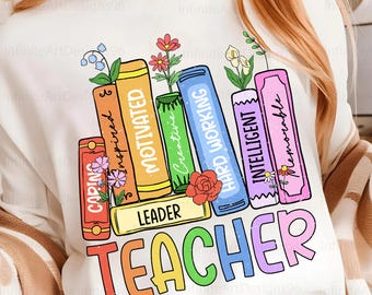 Teacher Books Png, Preppy Teacher png, Retro Floral teacher png, Apple teacher png, teacher png, Teacher Appreciation Png, Teacher Shirt png