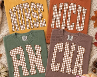 Nurse Brown Gingham Png Bundle, Printable Design Instant Download, Gingham Initial Design, Plaid Letter PNG, Autumn Monogram,Rustic Fall PNG