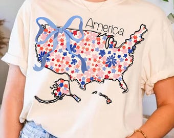 Retro America png, Vintage America Flower Coquette png, Patriotic Shirt Design, American Mama Png, 4th of July Png, USA Map shape png