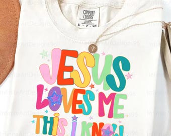 Jesús me ama, esto lo sé PNG, PNG religioso, PNG preppy, PNG con letras a mano, PNG garabato, PNG colorido, PNG coqueto de Dios, diseños de Dios