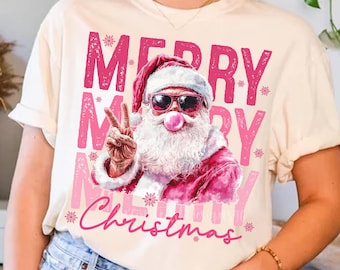 Pink Santa Claus Png, Christmas Png, Christmas Blowing Bubble Png, Pink Christmas Png, Santa Sunglasses Png, Funny Christmas Png, merry png