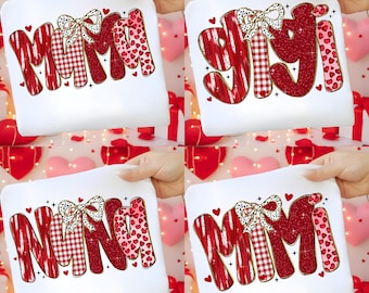 Preppy Mama Valentine Glitter Png Bundle, Mimi Nana Gigi Coquette Bow Valentine Png, Leopard valentine png, Heart Valentine Png, Valentine