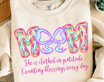 Mama jest ubrana w wdzięczność png, pociągnięcie pędzlem mama png, kolorowa mama kokietka png, dzień matki png, werset biblijny png, prezent dla mamy png