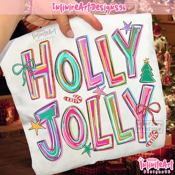 Preppy Holly Jolly png, glitter brushstroke christmas tree coquette png, christmas png, retro christmas png, Merry and Bright png