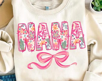 Nana Png, Wildflowers Nana png, Nana Bow png, Coquette Nana Png, Digital Download Png, Mother&#39;s Day Png, Grandma, Nana with Flowers Png