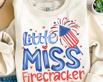 Little Miss Firecracker Png, American Girl Png, 4th July Png Girl Toddler, USA Boy and Girl Png, Kid Shirt Design, Independence Day Shirt