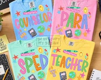 School Occupation Bundle Png, Color Pop PNG Bundle, Teacher/ Sped/ Para/ Counselor, Teacher Apple Png, 1st Day Of School, Hand Lettered Png
