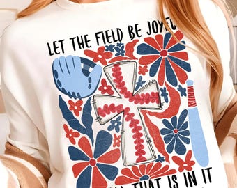 Let The Field Be Joyful png, baseball png,Christian png, bible verse png,boho baseball png, boho Christian, retro baseball png, game day png