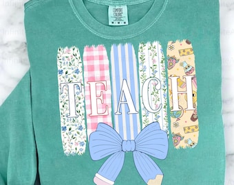 Preppy Teacher Coquette Png, Grandmillennial Teacher Heart Png, Teacher Pencil Bow Png, Everyday Png, Pencil Bow, She is teacher Png
