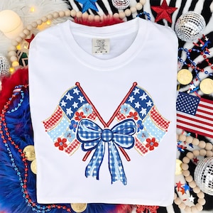 Coquette America Flag PNG, Independence Day Png, Patriotic Bow Ditsy Floral Png, Checkered USA 250 Anniversary Png, Patriotic Coquette Png